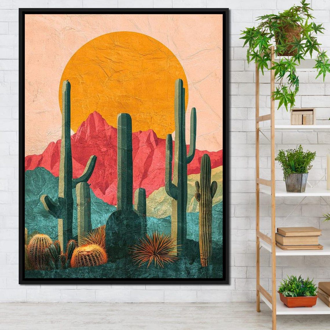 Desert Cactus Sunset Large Sun Red Mountains Southwestern Art Print - Image 4
