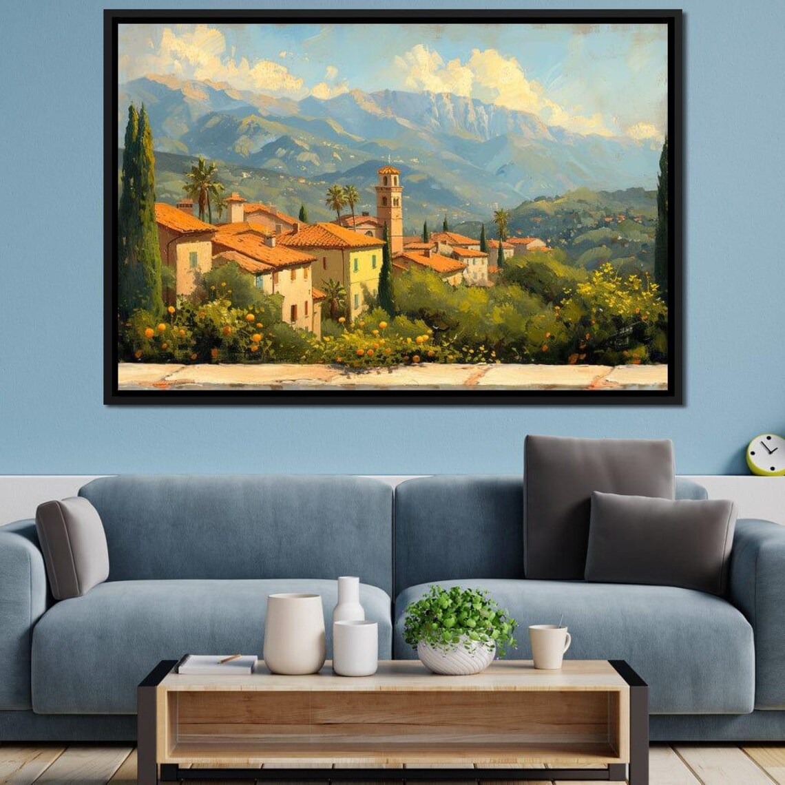 Tuscan Sun Village Terracotta Roofs Church Tower Orange Trees Poster - Image 3