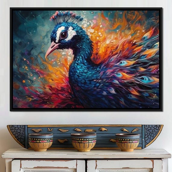 Vibrant Peacock Colorful Art Peacock Decor Nature Inspired Bold Colors Home Decor Ethereal Beauty Wildlife Art By Nichecanvas