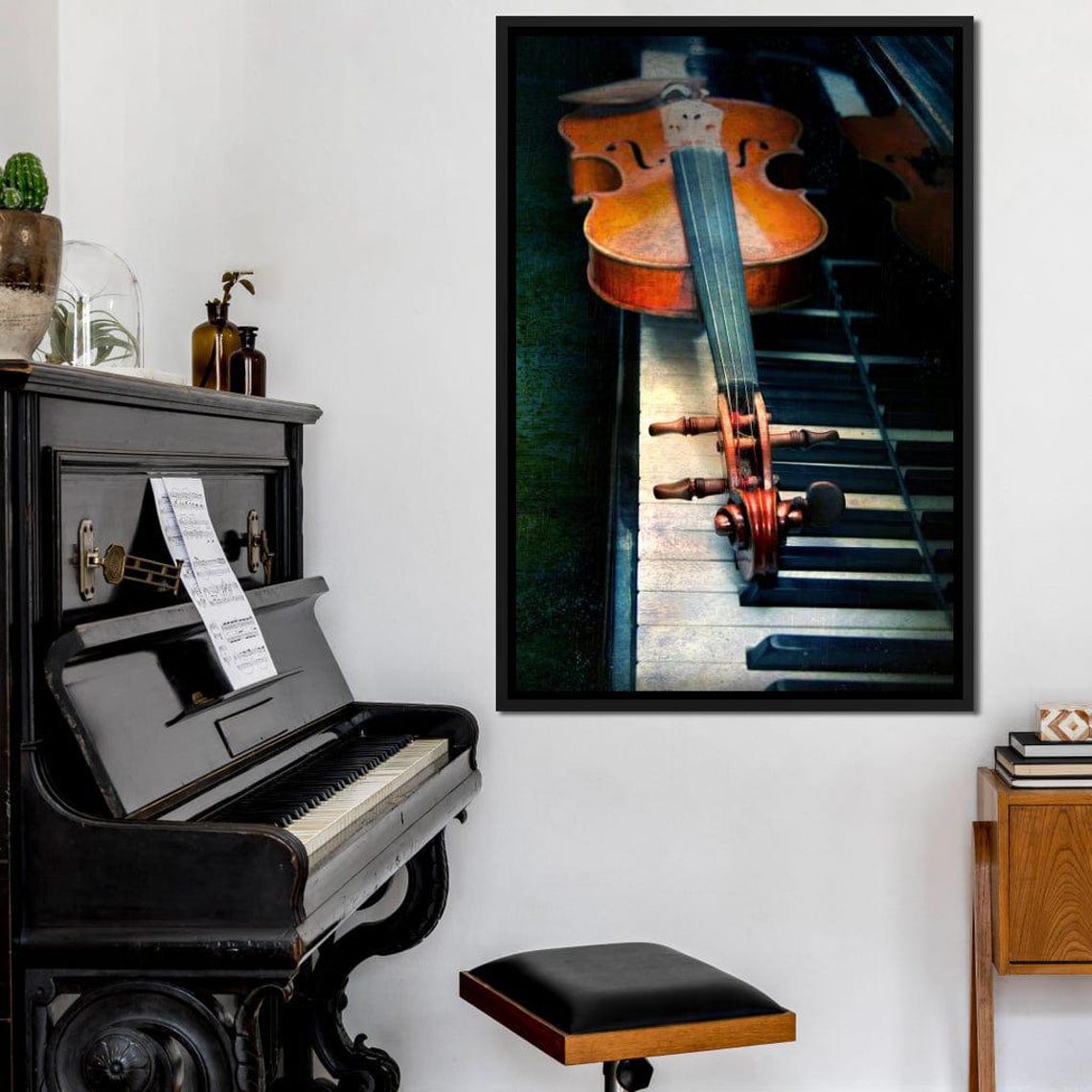Violin Resting On Piano Keys Moody Classical Music Photography Poster - Image 2