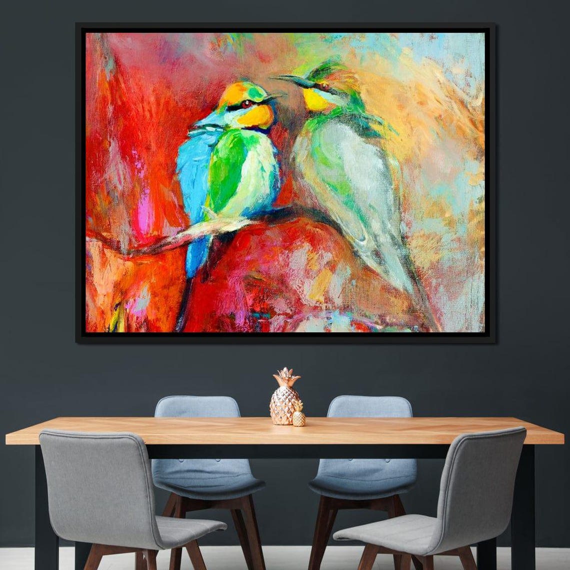 Two Colorful Songbirds Painting Vibrant Abstract Bird Wall Art