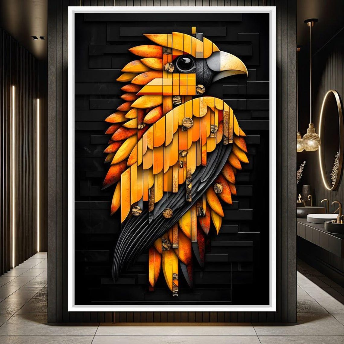 Golden Geometric Parrot Mosaic Tropical Bird Modern Decor Poster - Image 2