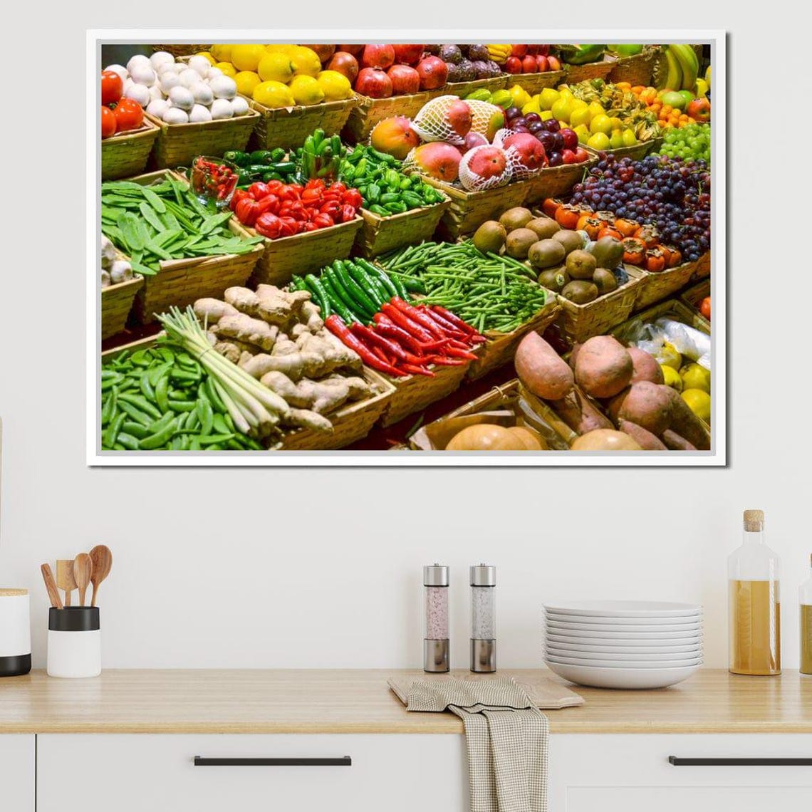 Fresh Produce Market Baskets Colorful Fruit Vegetable Wall Art