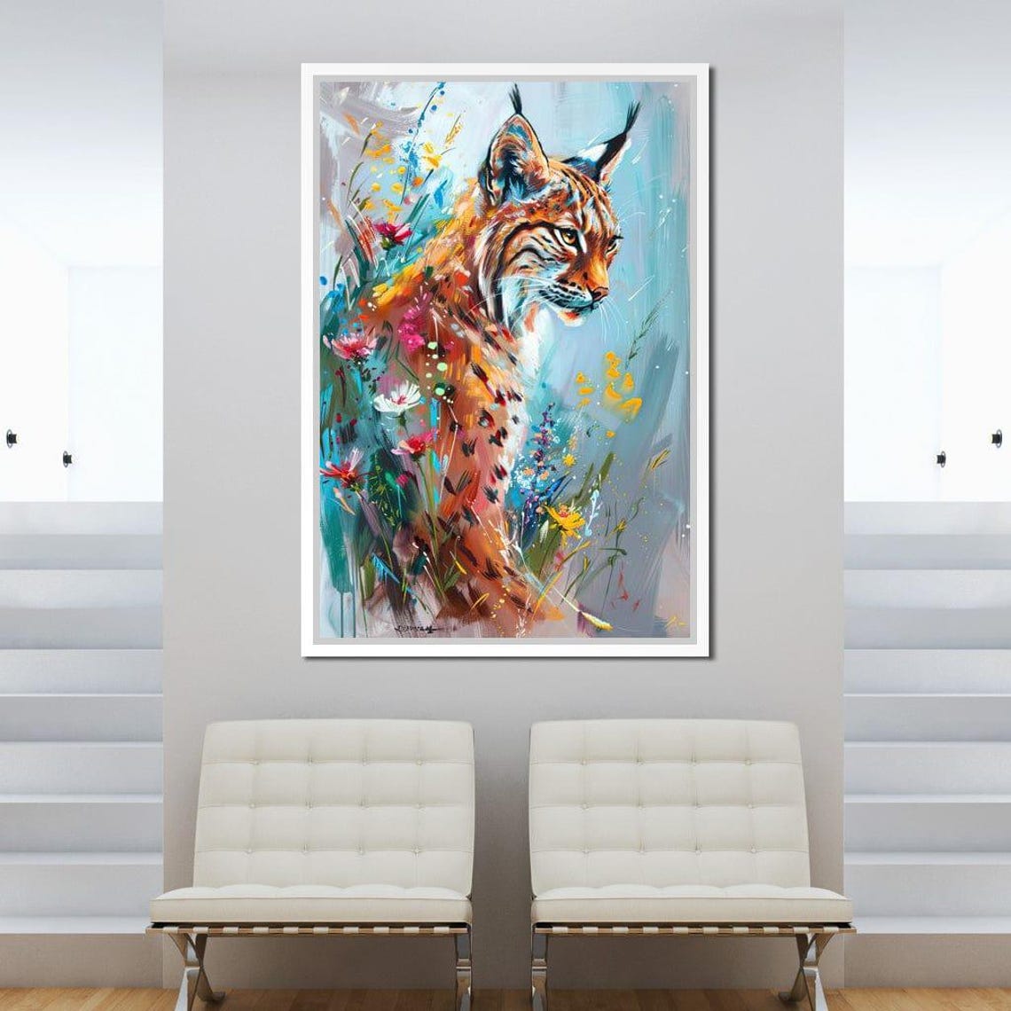 Lynx Among Wildflowers Colorful Wildlife Portrait Spring Meadow Poster - Image 2