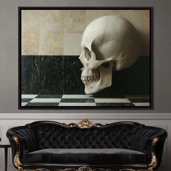 Eternal Silence Unearthed Skull Art Dark Aesthetic Monochrome Home Decor Gothic Design Modern Minimalism By Nichecanvas