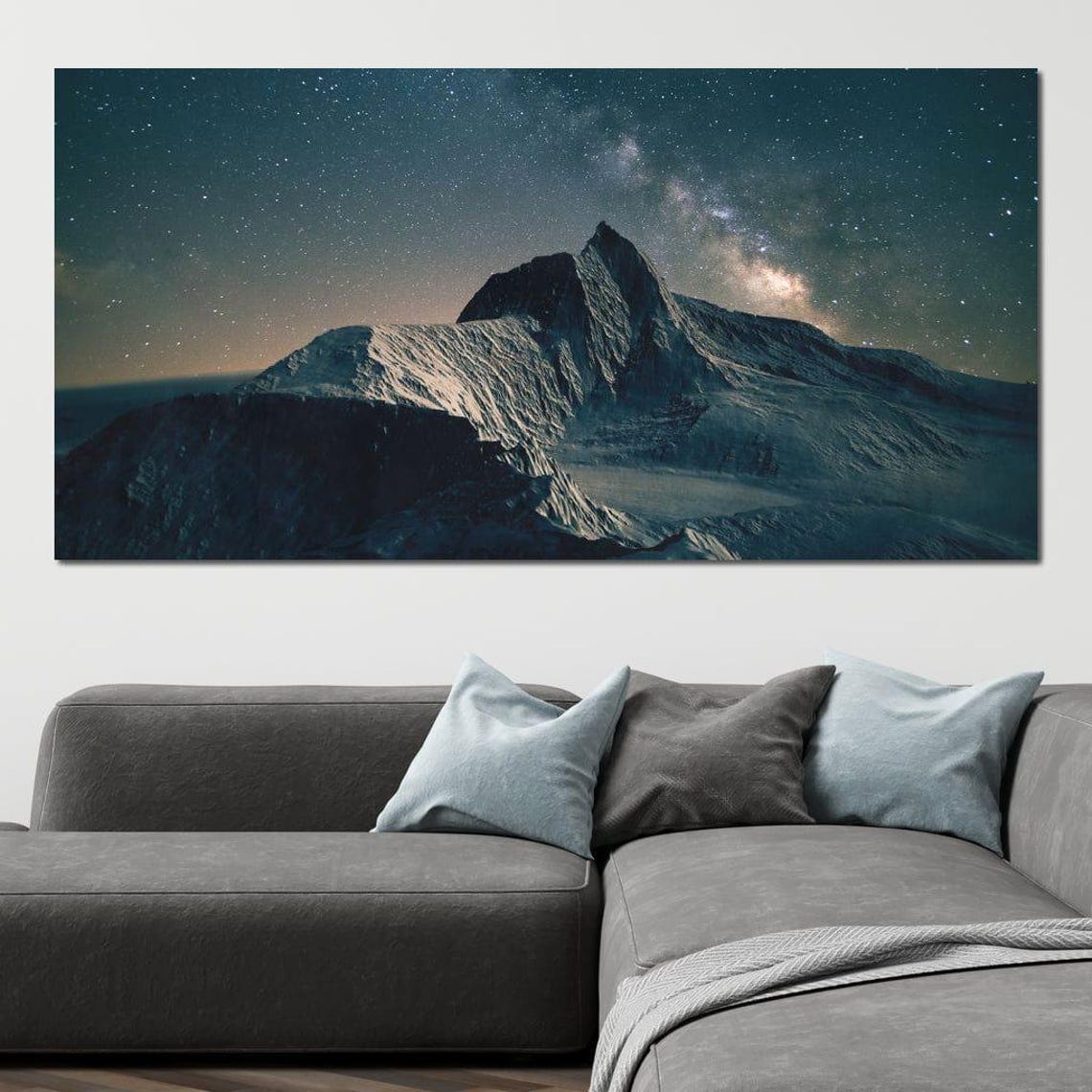 Mountain Under The Stars Night Landscape Art Starry Sky Mountain View Print Serene Nature Wall Decor By Nichecanvas - Image 3