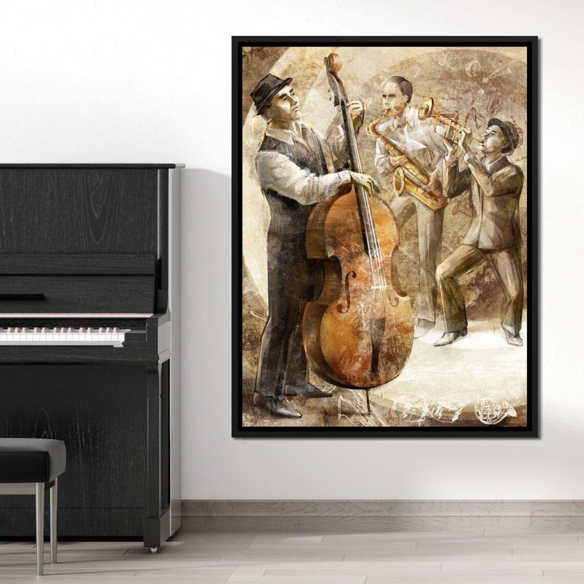 Vintage Jazz Band Musicians Brass Instruments Warm Brown Tones Art Poster - Image 2
