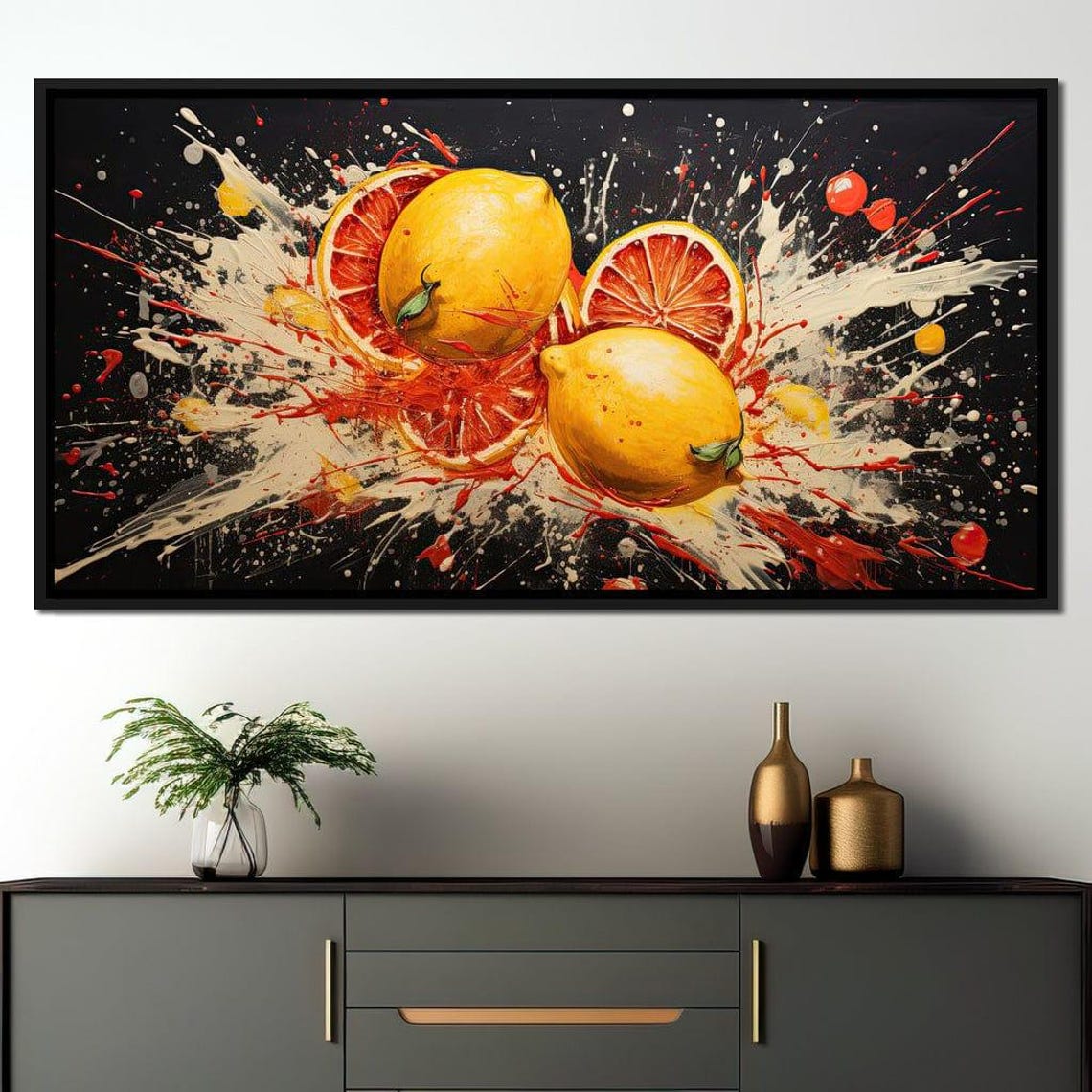 Lemon Citrus Splash Colorful Fruit Kitchen Art Black Background Print - Image 2