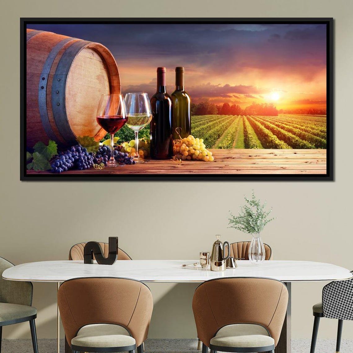 Wine Bottles Vineyard Sunset Rustic Still Life Wine Lover Wall Art
