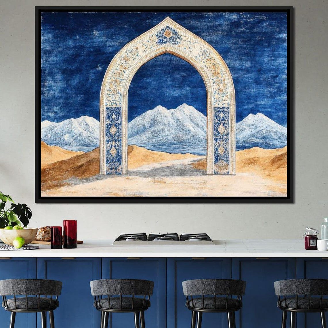 Majestic Archway Panorama Decorative Home Decor Islamic Arches Wall Art Blue Beige By Nichecanvas