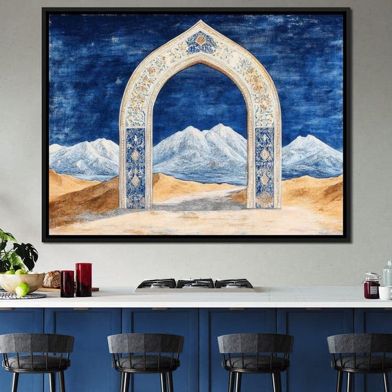 Majestic Archway Panorama Decorative Home Decor Islamic Arches Wall Art Blue Beige By Nichecanvas