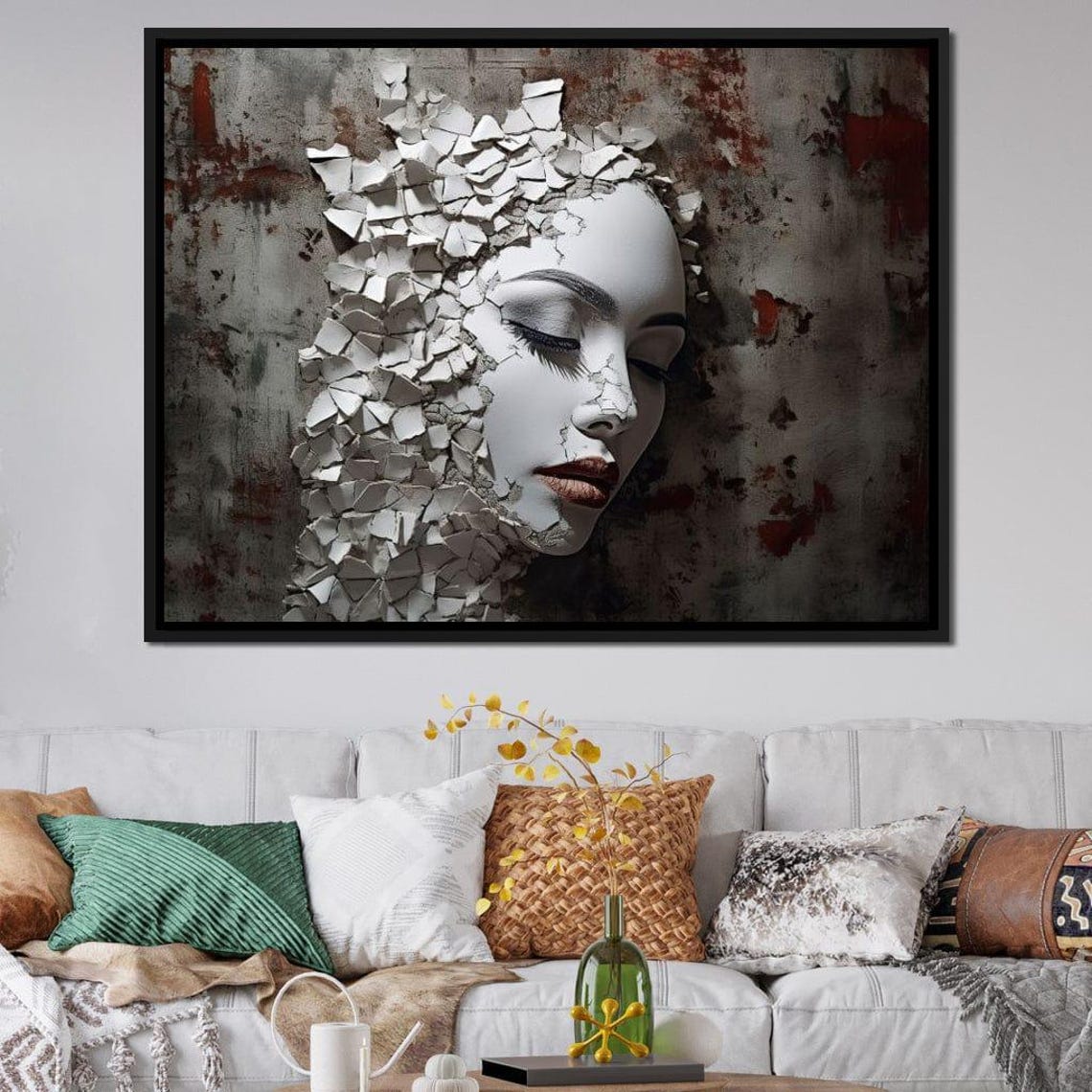 Shattered Porcelain Face 3D Surreal Cracked Mask Wall Art Poster - Image 4