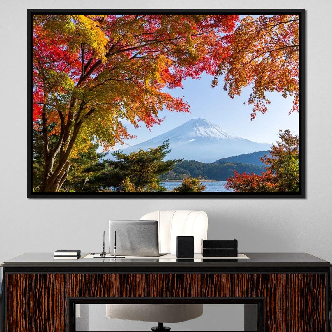 Mount Fuji Framed By Autumn Maple Leaves Scenic Japan Travel Poster