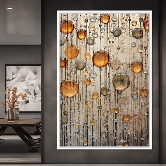 Droplet Hues Modern Abstract Wall Art Amber Beige Textured Dimensional Unique Vertical Decor By Nichecanvas