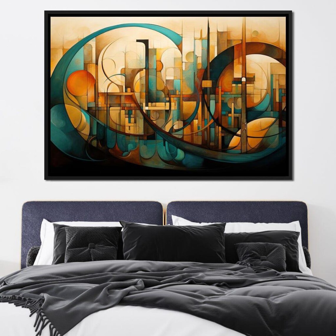 Divine Brushstrokes Of Orange And Teal Abstract Wall Art Multi Panel Modern Home Decor Vibrant Colors By Nichecanvas - Image 2