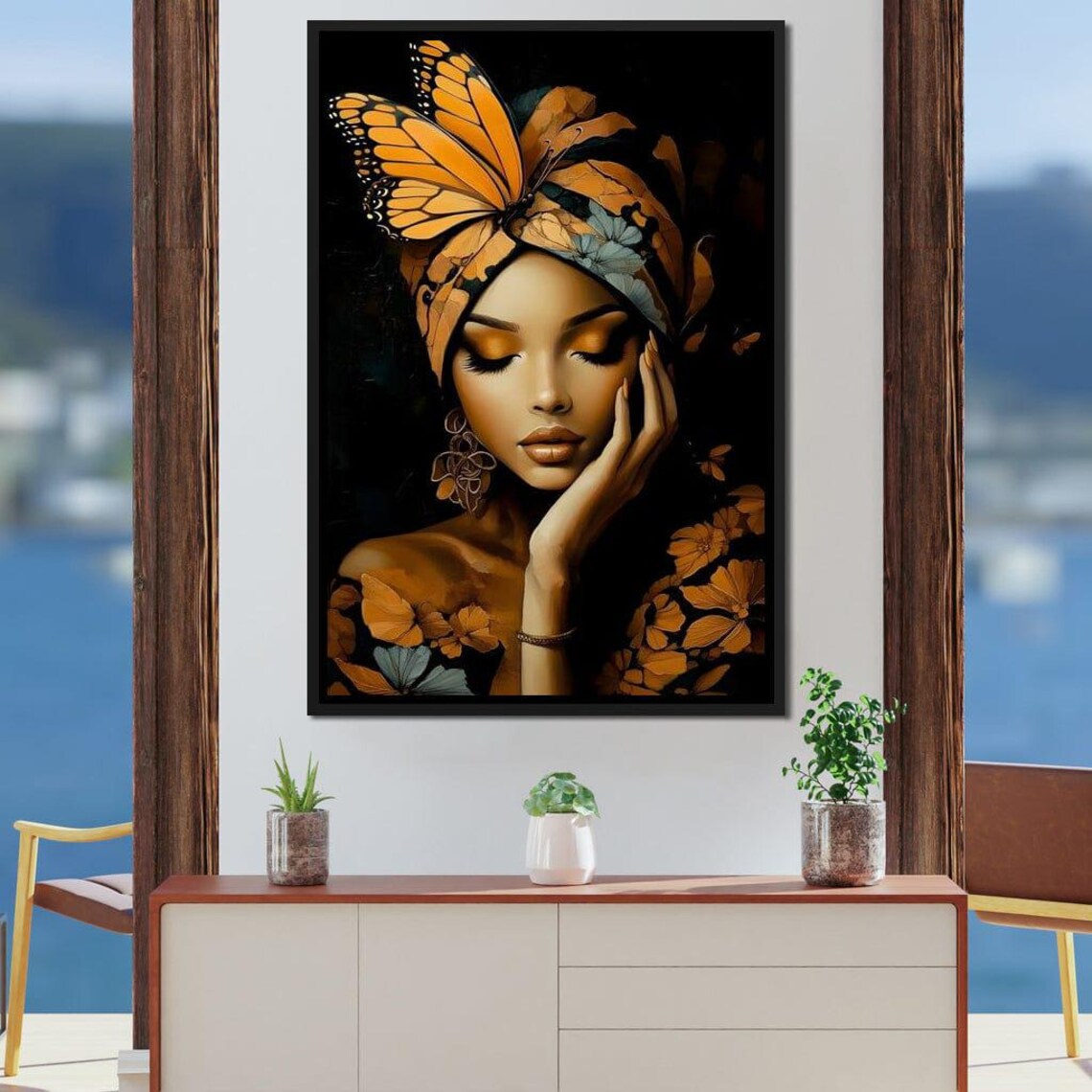 Golden Butterfly Reverie, Vibrant Abstract Art Print