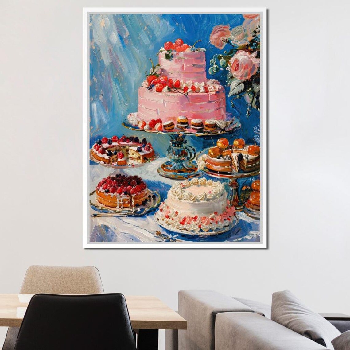 Pink Berry Cakes Dessert Still Life Painting Blue Kitchen Wall Art - Image 2