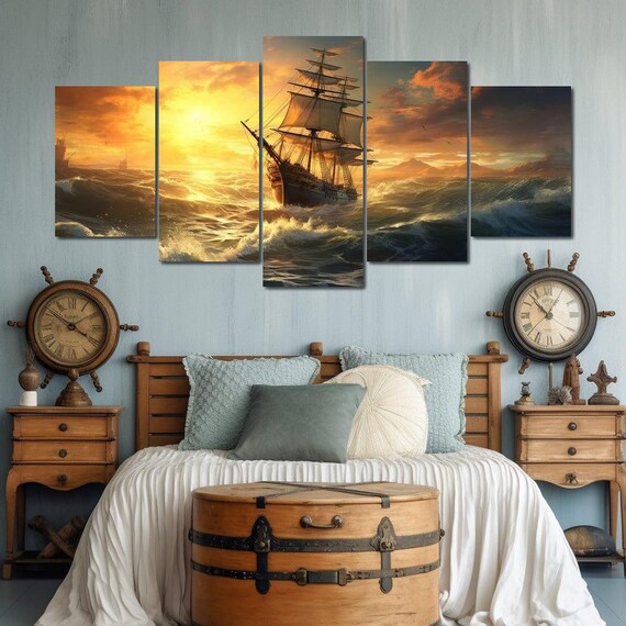 Ancestors Sailship Nautical Home Decor Seascape Art Ocean Sunset Historical Ship Sailing Artwork Coastal Wall Art By Nichecanvas