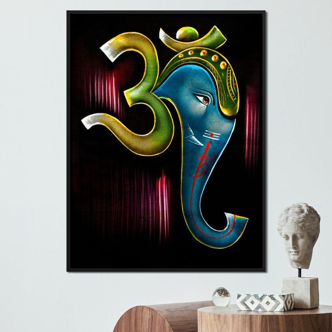 Ganesh Diwali Hindu Wall Art Festival Decor Ganesha Oil Painting Spiritual Artwork Colorful Indian Culture By Nichecanvas - Image 2