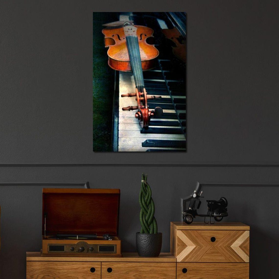 Violin Resting On Piano Keys Moody Classical Music Photography Poster - Image 3