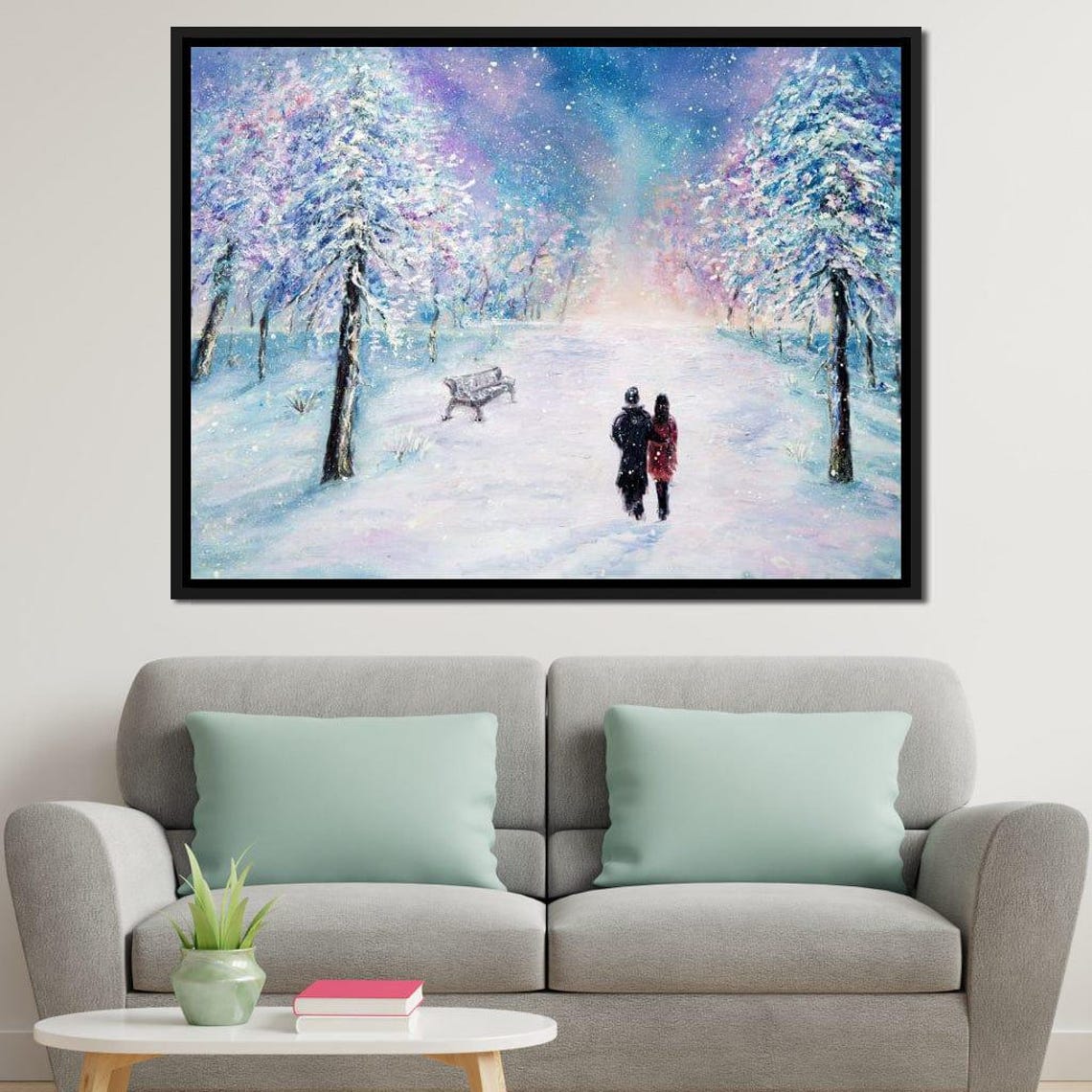 Winter Walk Snowy Park Romantic Couple Starlit Night Travel Poster - Image 2