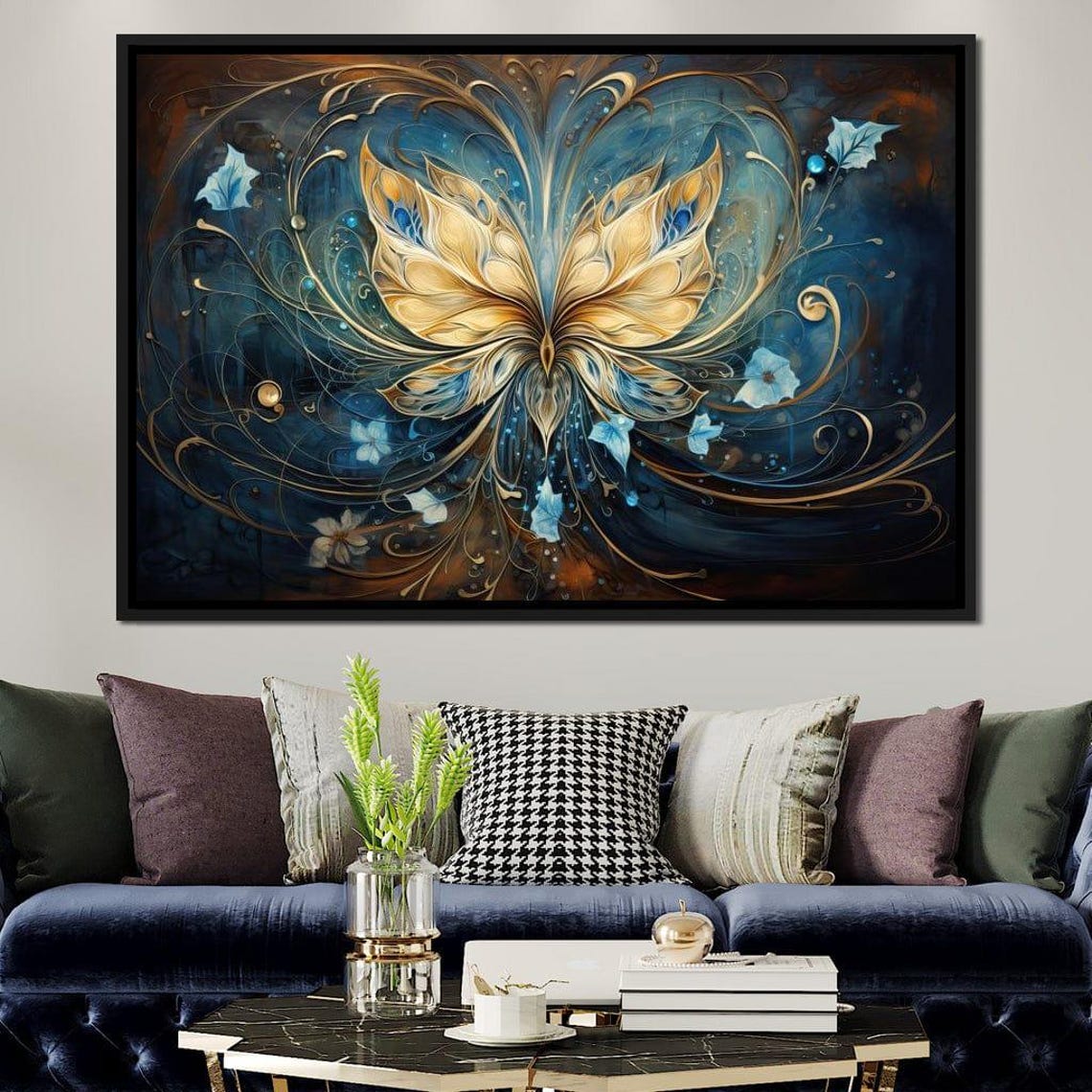 Golden Butterfly Abstract Blue Swirl Elegant Gold Wall Art Poster - Image 4