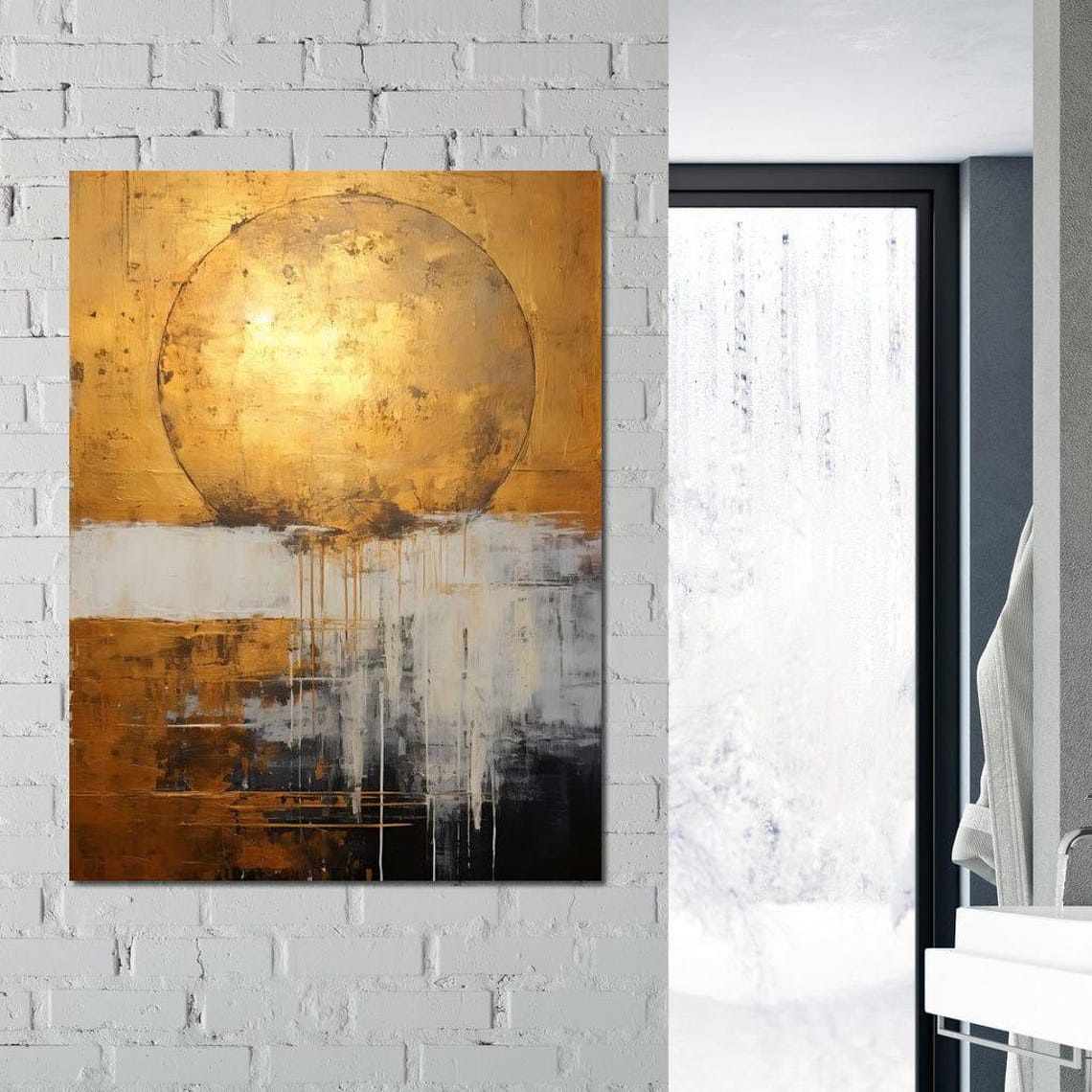 Gold Sun Circle Grey Black Drip Modern Abstract Wall Art Poster - Image 3