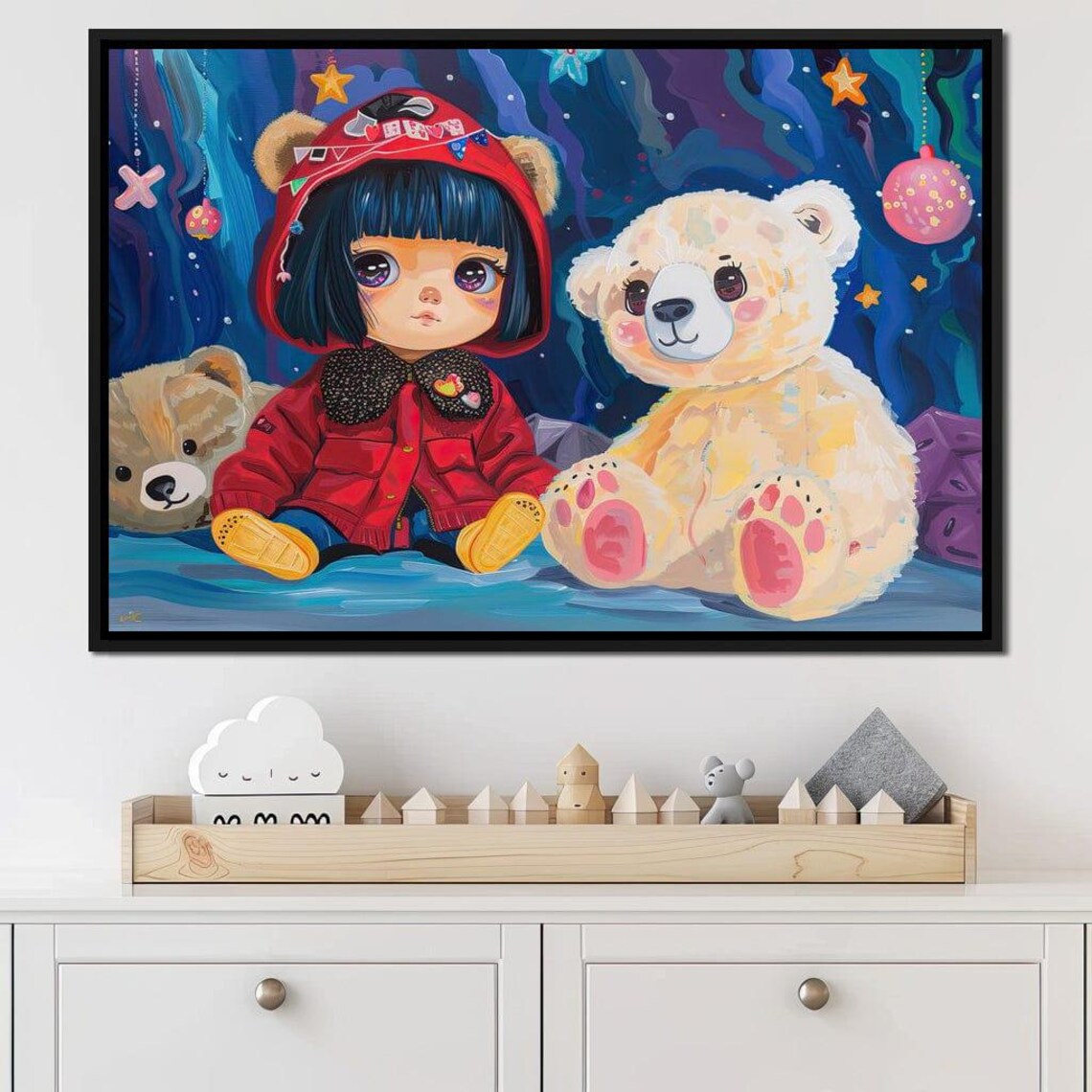 Little Girl In Red Hood With Teddy Bears Dreamy Night Kids Art Poster