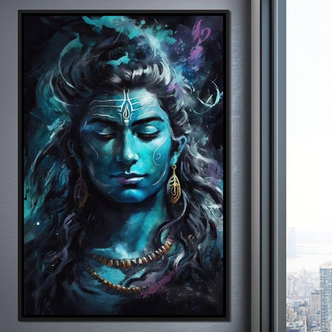 Lord Shiva Bholanath Blue Deity Cosmic Spiritual Hindu Poster