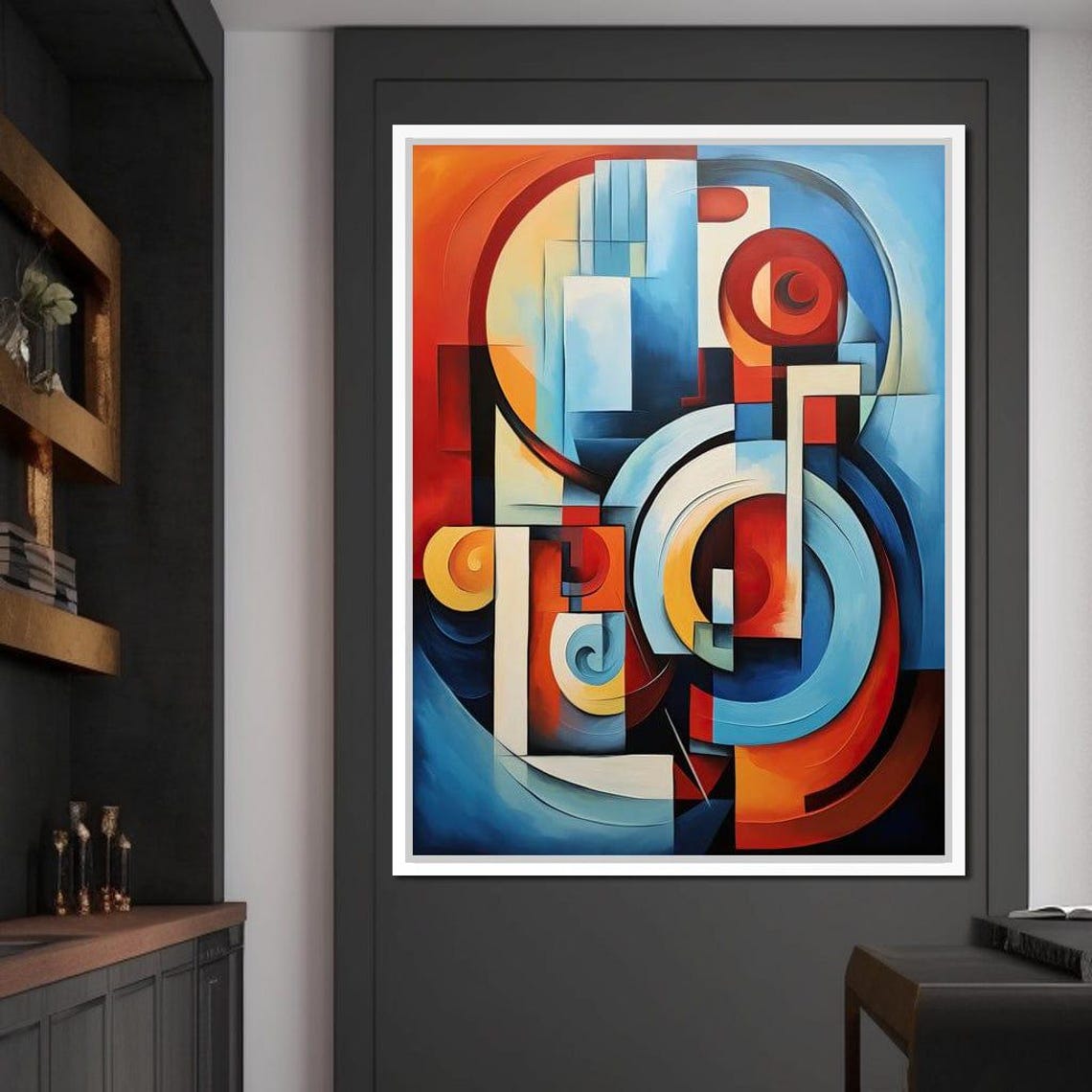 Red Blue Cubist Geometric Circles Framed Abstract Wall Art Poster - Image 2