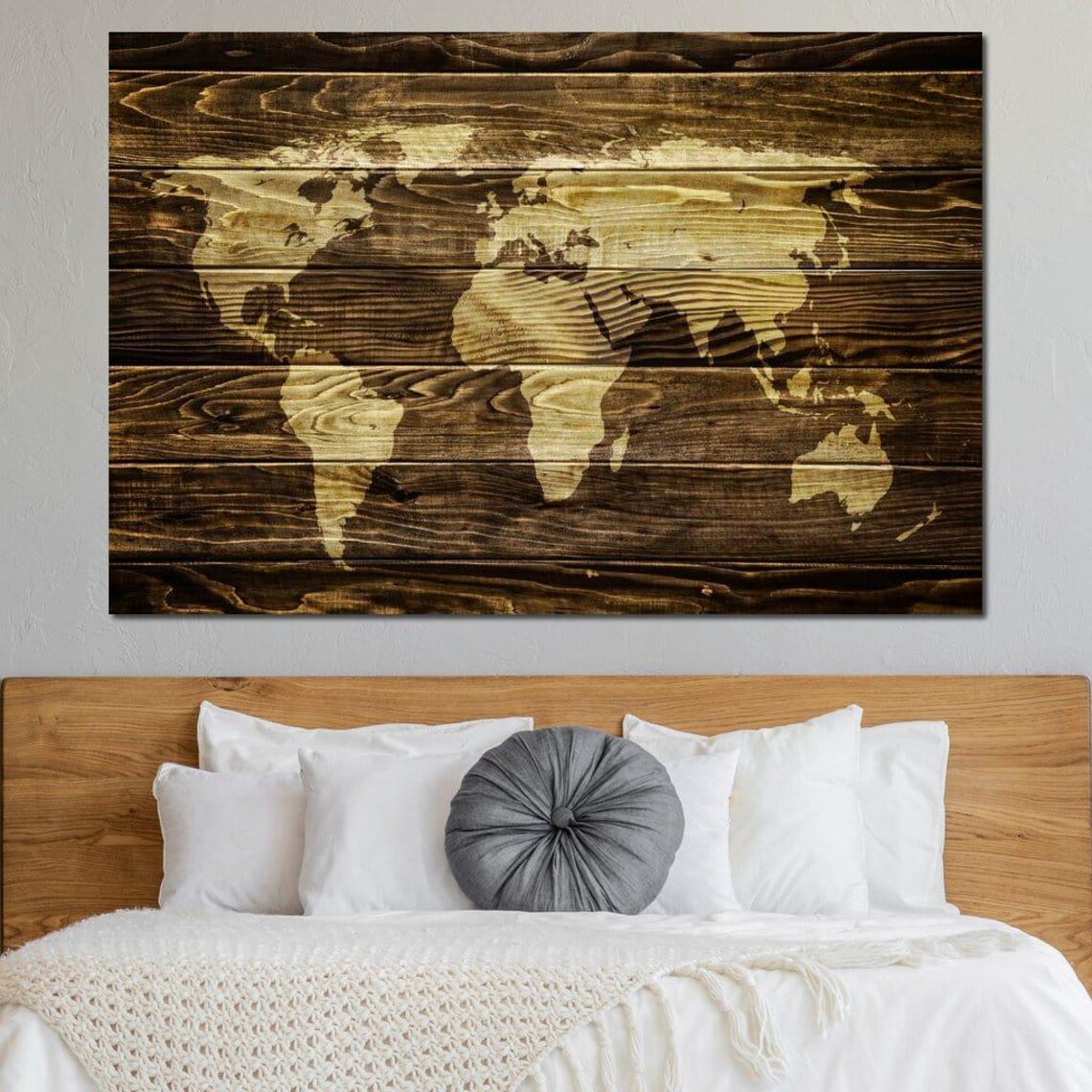World Map on Oak Planks, Rustic Global Map Art - Image 2