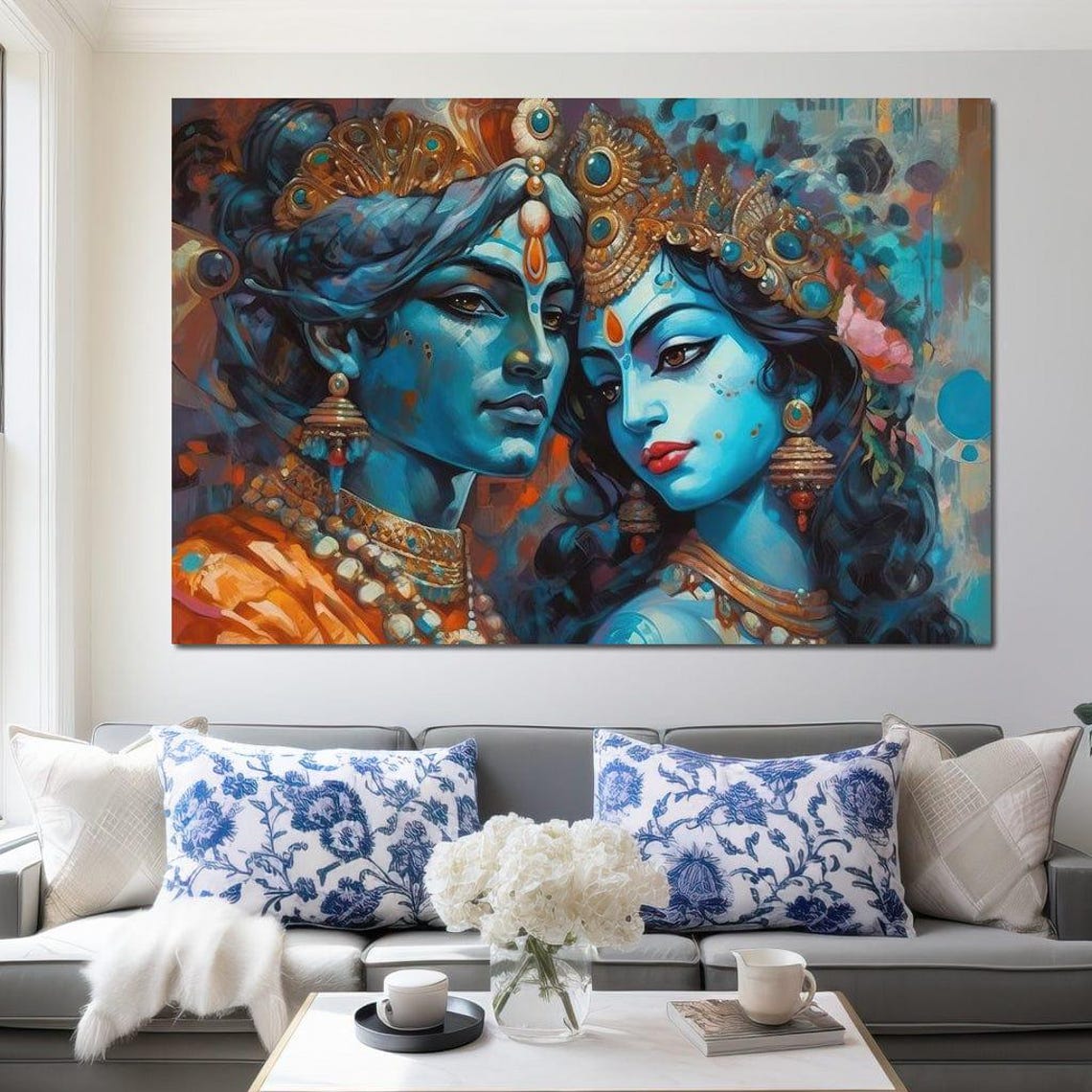 Radha Krishna Divine Blue Couple Vibrant Hindu Spiritual Wall Poster - Image 4
