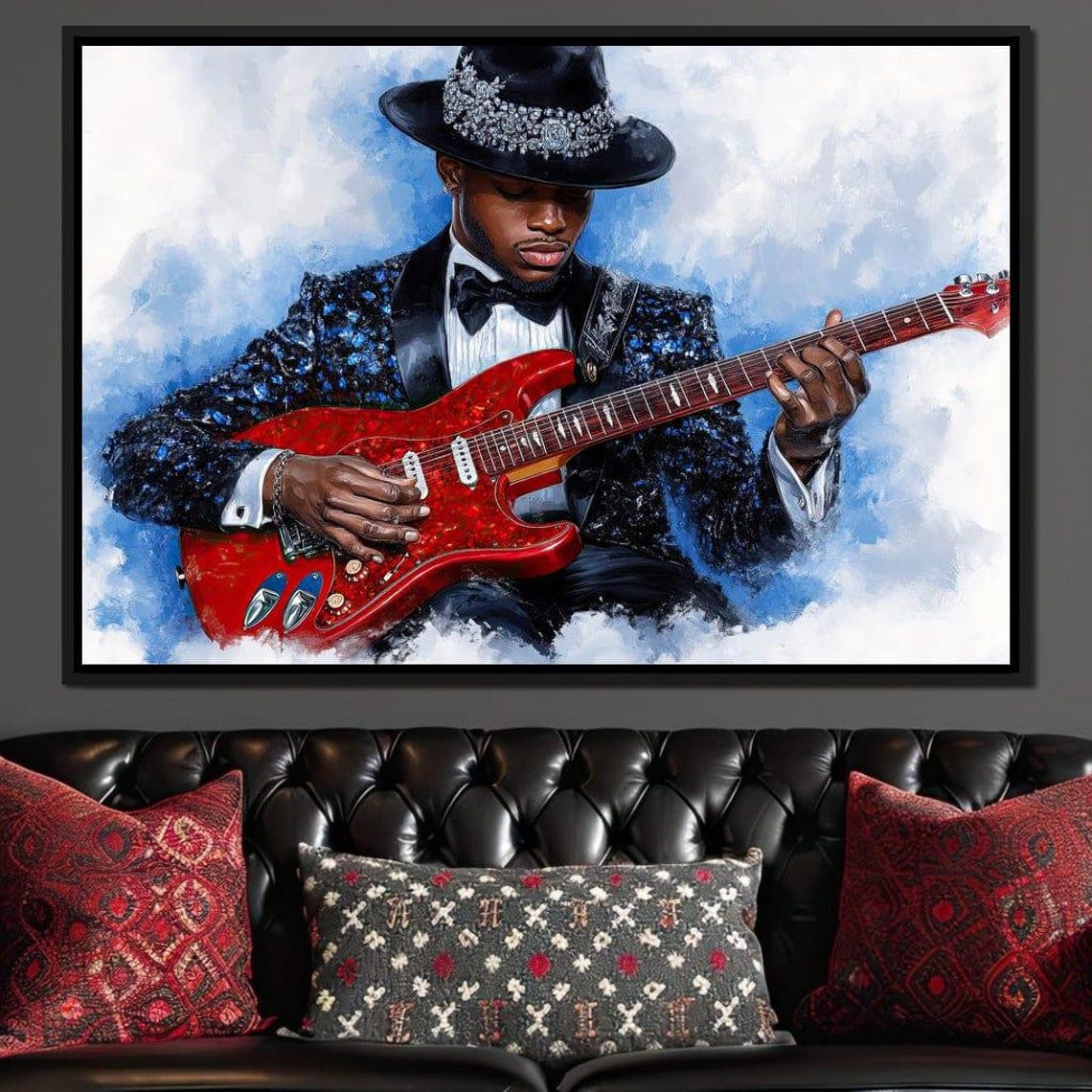 Guitarist In Tuxedo Playing Red Electric Guitar Multi Panel Poster - Image 4