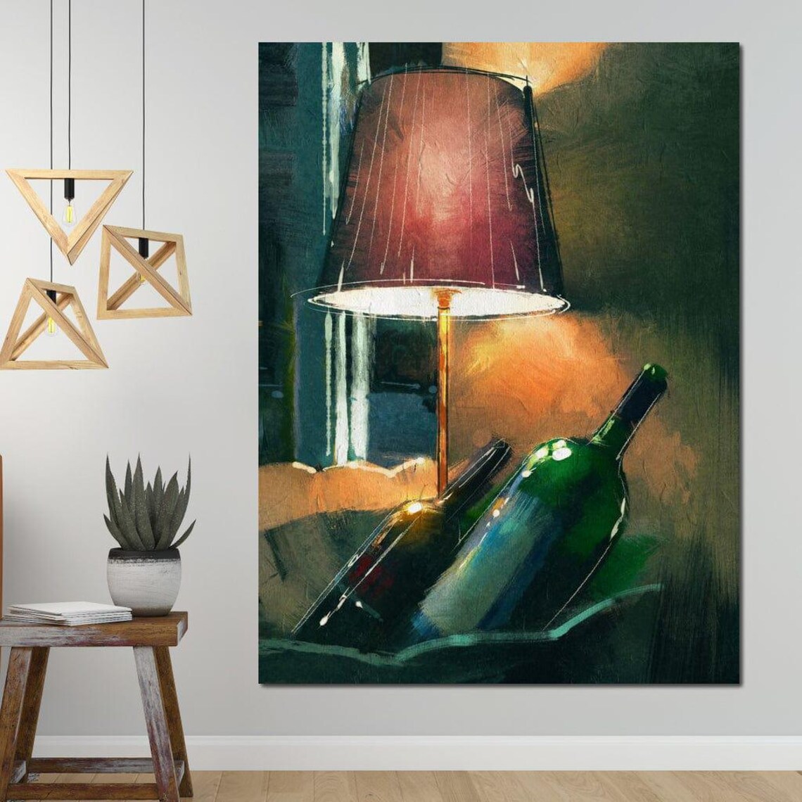 Wine Bottles Warm Lamplight Cozy Evening Painting Romantic Wall Art Print - Image 3