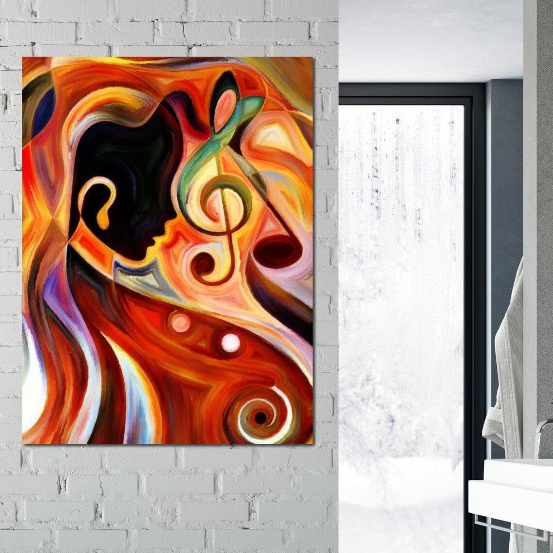 Fiery Abstract Treble Clef Musical Portrait Vibrant Colorful Music Wall Art - Image 3