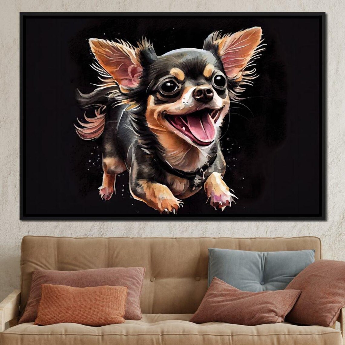 Happy Long Haired Chihuahua Jumping Joyful Puppy Dog Portrait Poster - Image 2