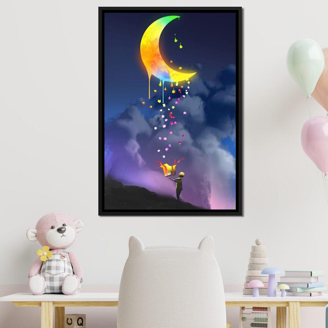 Melting Rainbow Moon Night Sky Fantasy Kids Room Art Wall Poster - Image 2