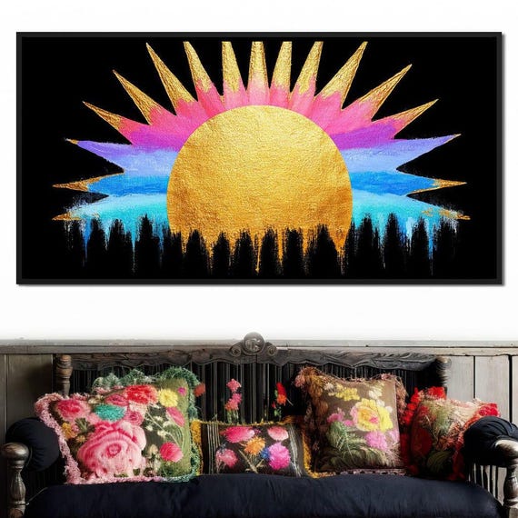 Radiant Horizon Harmony Bold Sun Art Colorful Wall Decor Vibrant Home Decor Modern Geometric Print By Nichecanvas