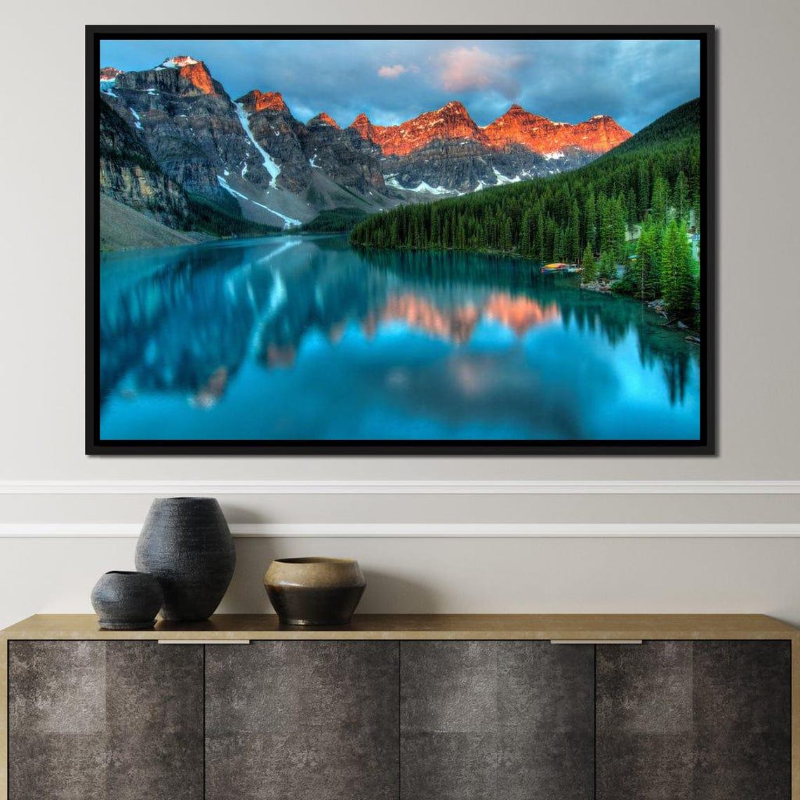 Moraine Lake Canada Rocky Mountain Sunset Reflection Travel Poster - Image 2