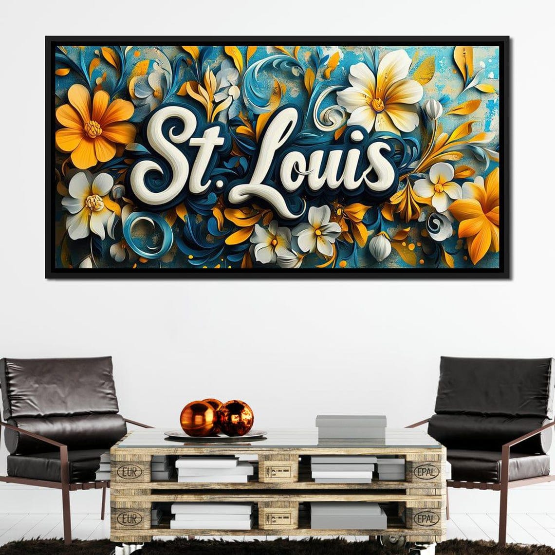 St. Louis Script Typography Teal Gold Orange Floral Wall Art Poster - Image 4