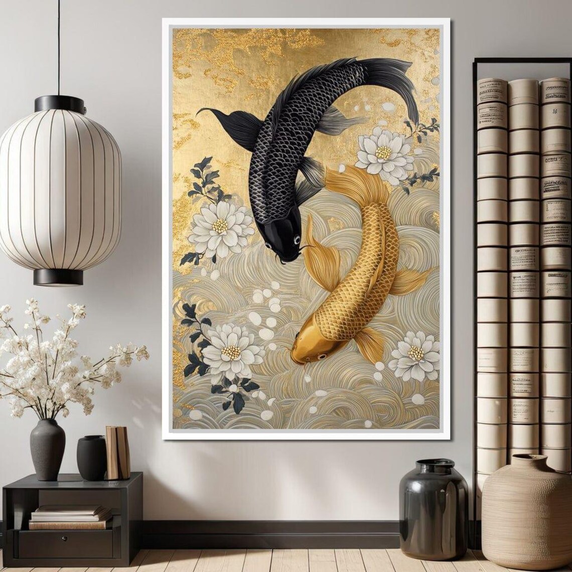 Koi Harmony With White Blossoms Art Print - Image 2