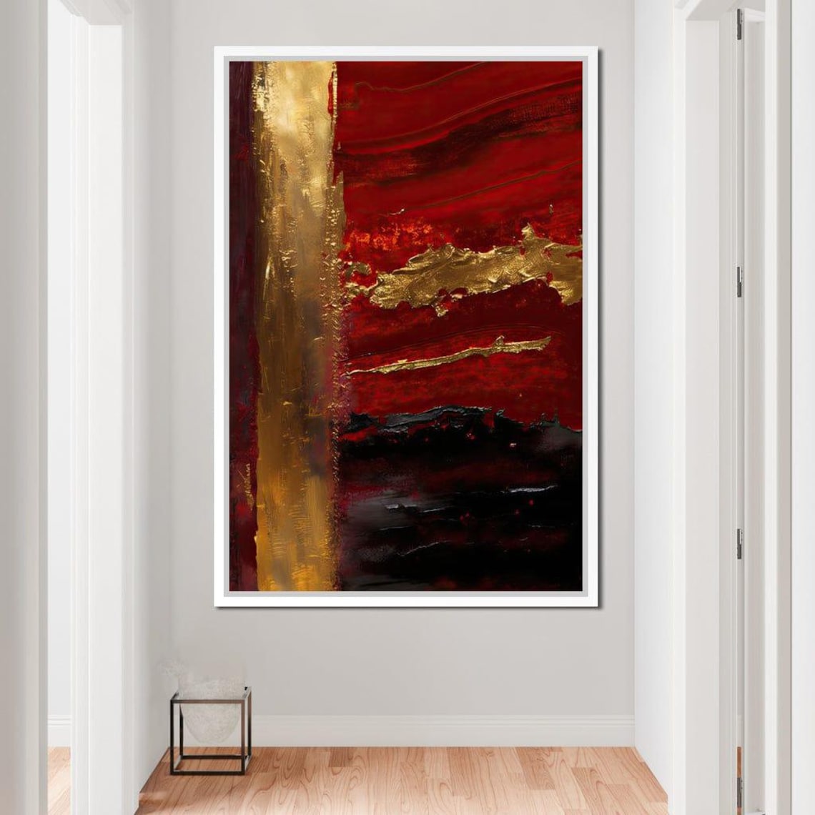 Lush Layers Dark Red Gold Abstract Art Print - Image 4