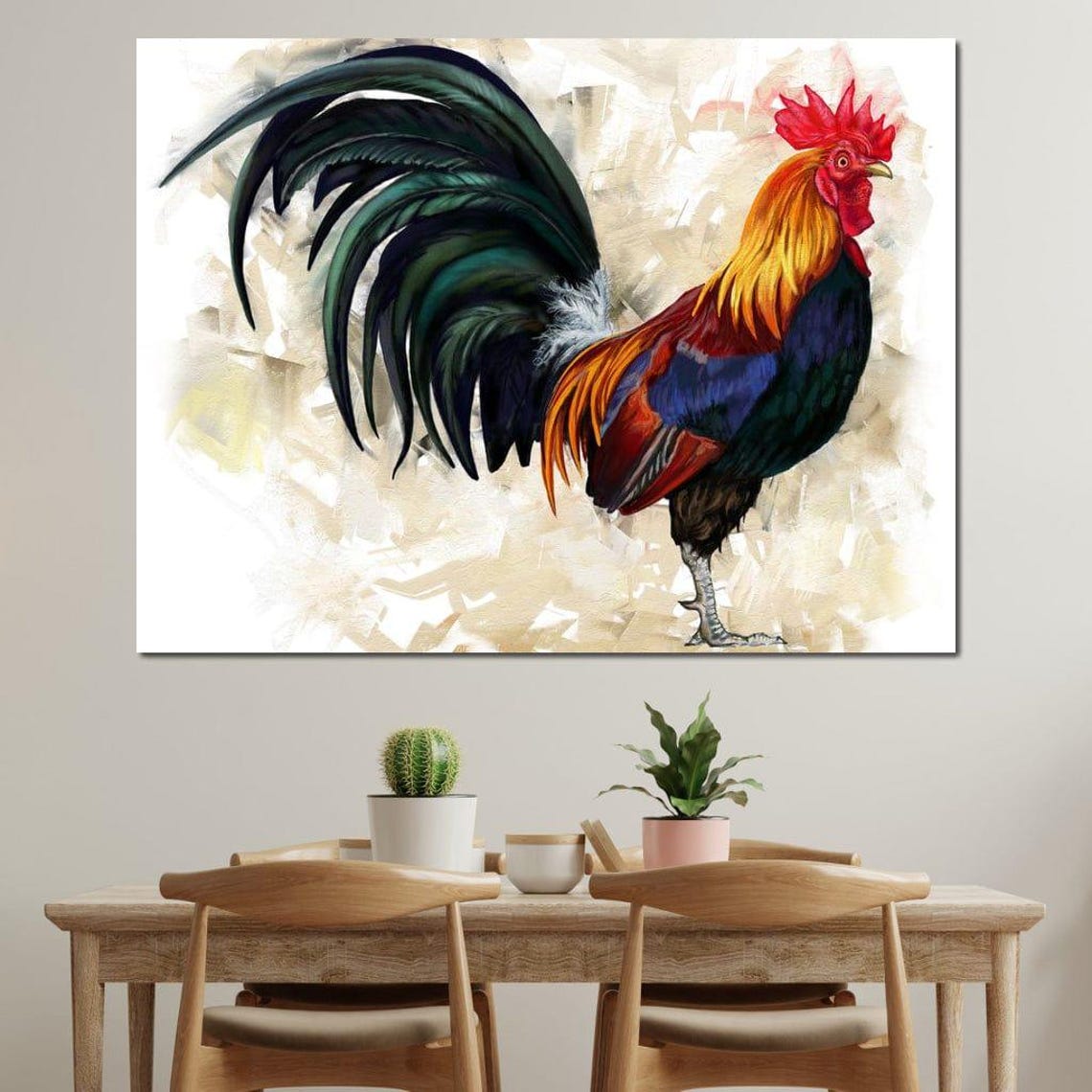 Vibrant Rooster Watercolor Colorful Farmhouse Rustic Kitchen Wall Art - Image 3