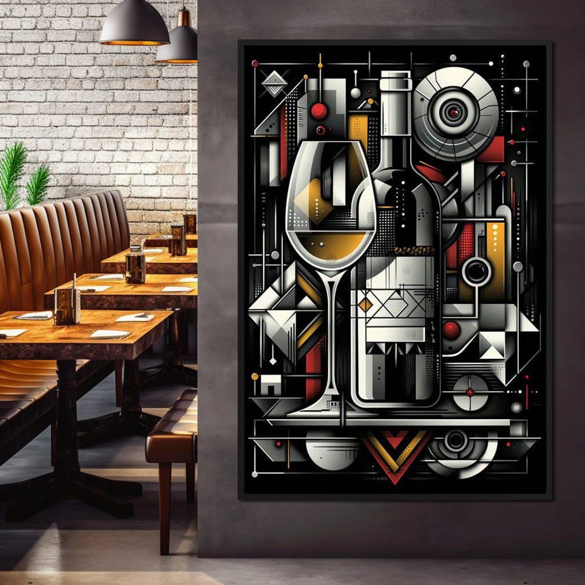 Eclectic Wine Composition Geometric Wine Art Modern Home Decor Bold Abstract Wall Art Wine Lover Gift Black Yellow By Nichecanvas - Image 3