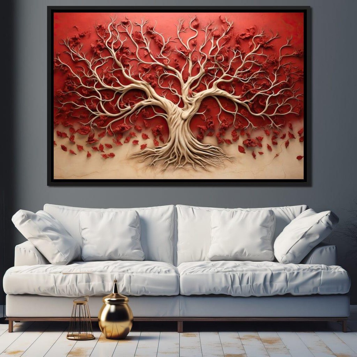 Gold and Red Tree of Life Wall Art Print, Modern Decor - Image 2