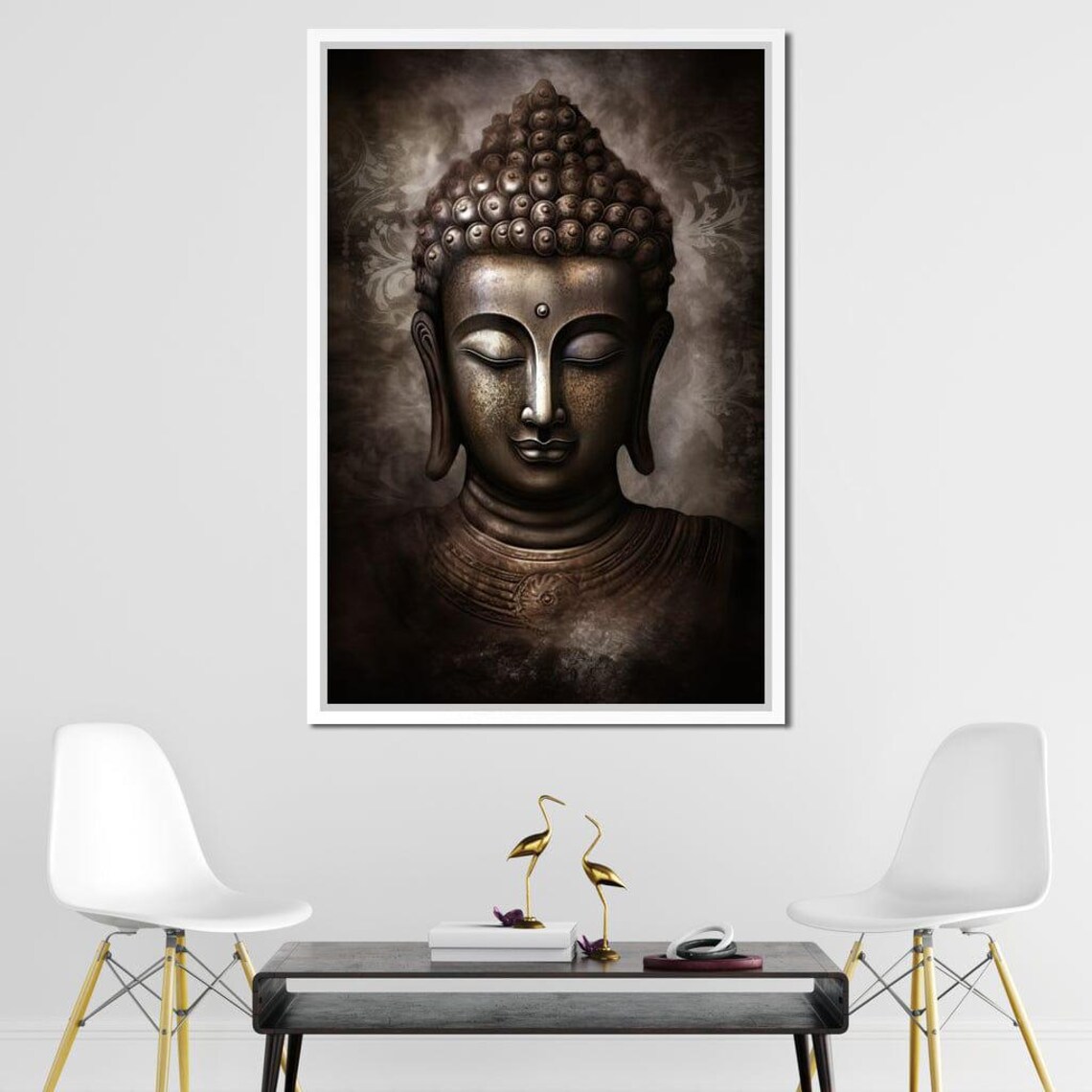 Bronze Buddha Head Smoky Dark Meditation Zen Spiritual Wall Art Poster - Image 3