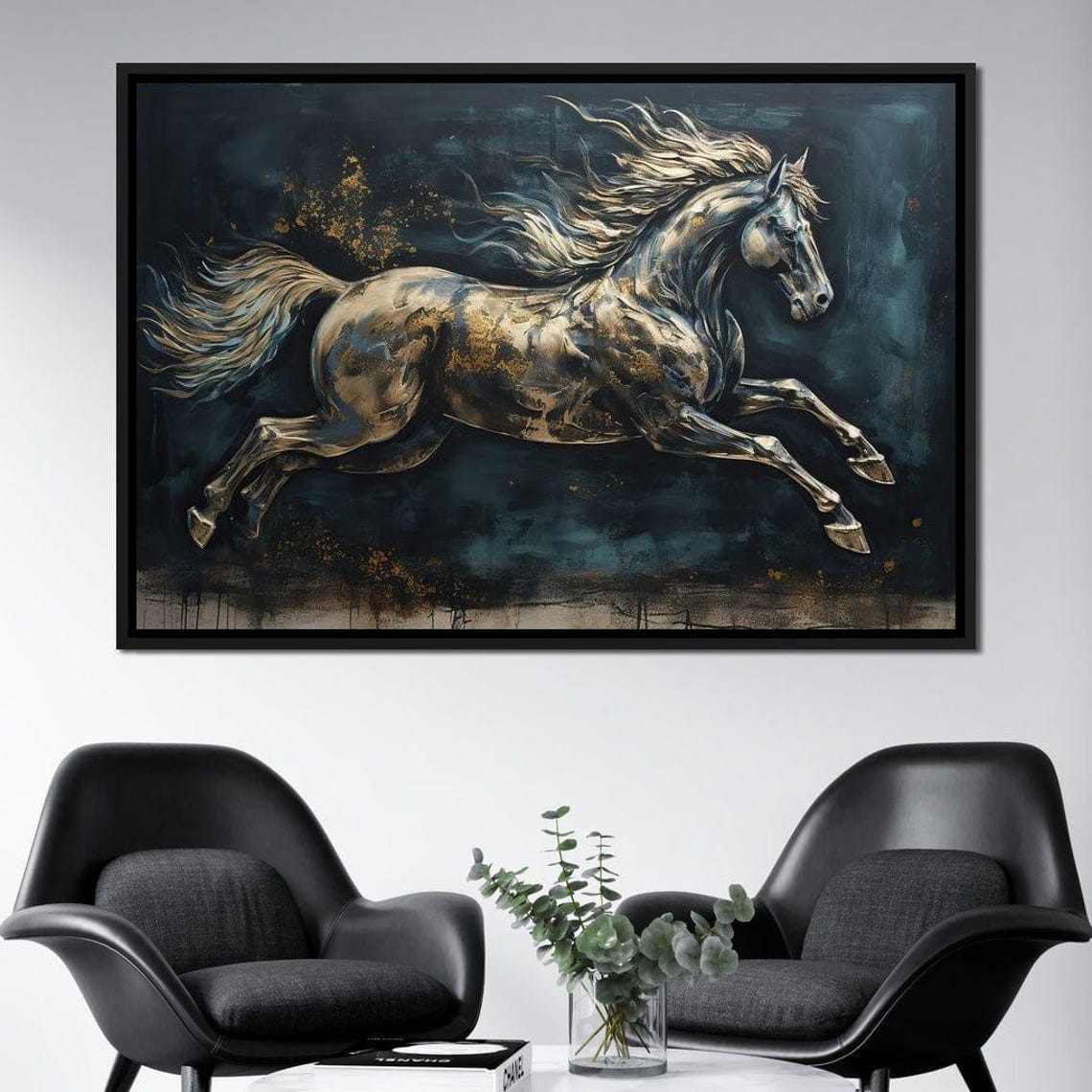 Galloping Horse Turquoise Gold Metallic Elegant Equestrian Art Poster - Image 4