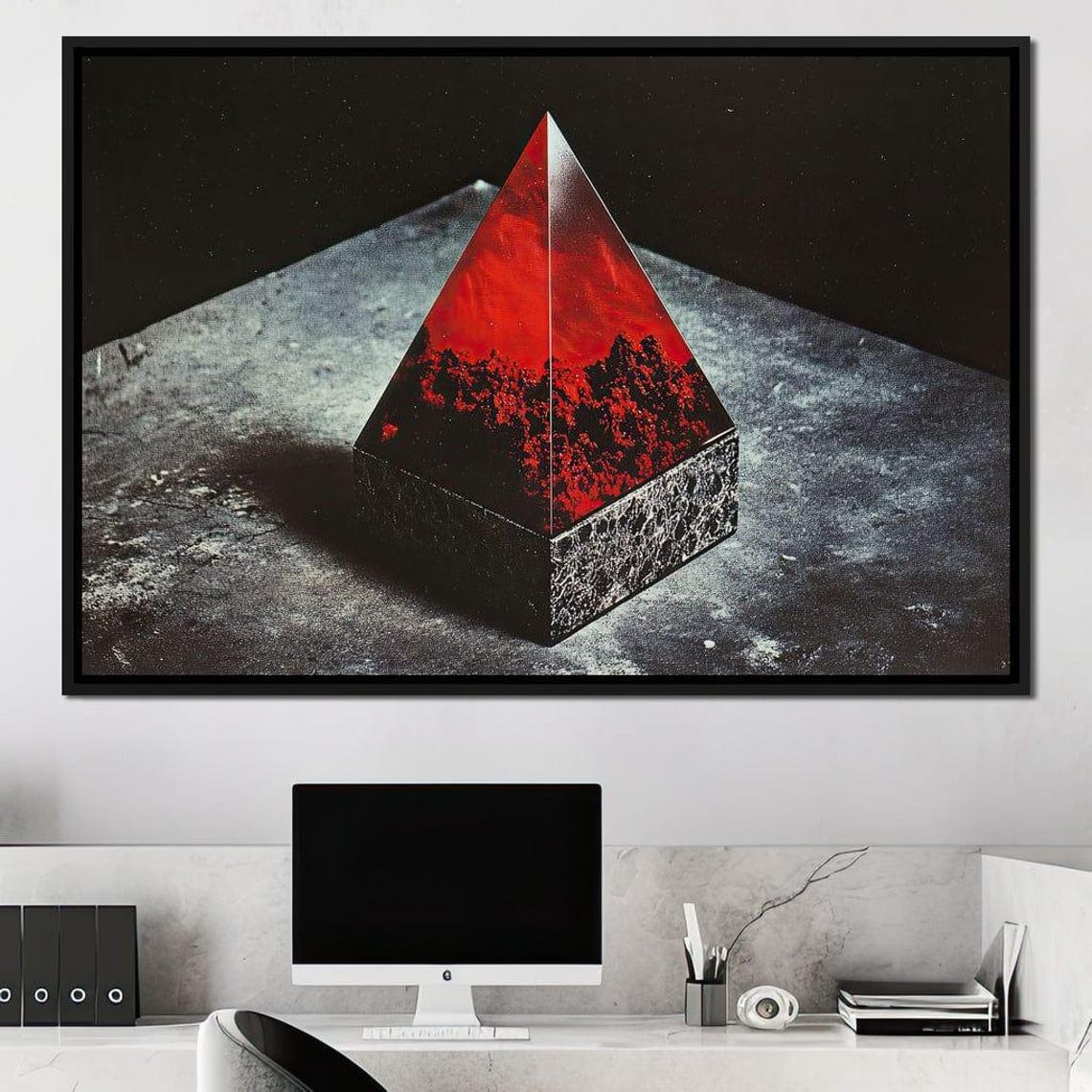 Ephemeral Crimson Obelisk Abstract Geometric Home Decor Red Pyramid Art Modern Wall Art By Nichecanvas - Image 3