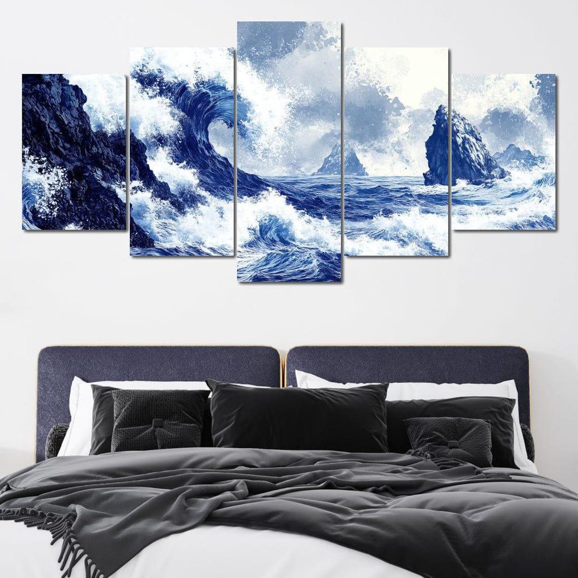 Great Wave Blue Ocean Seascape Japanese Style Crashing Wave Art Print - Image 3