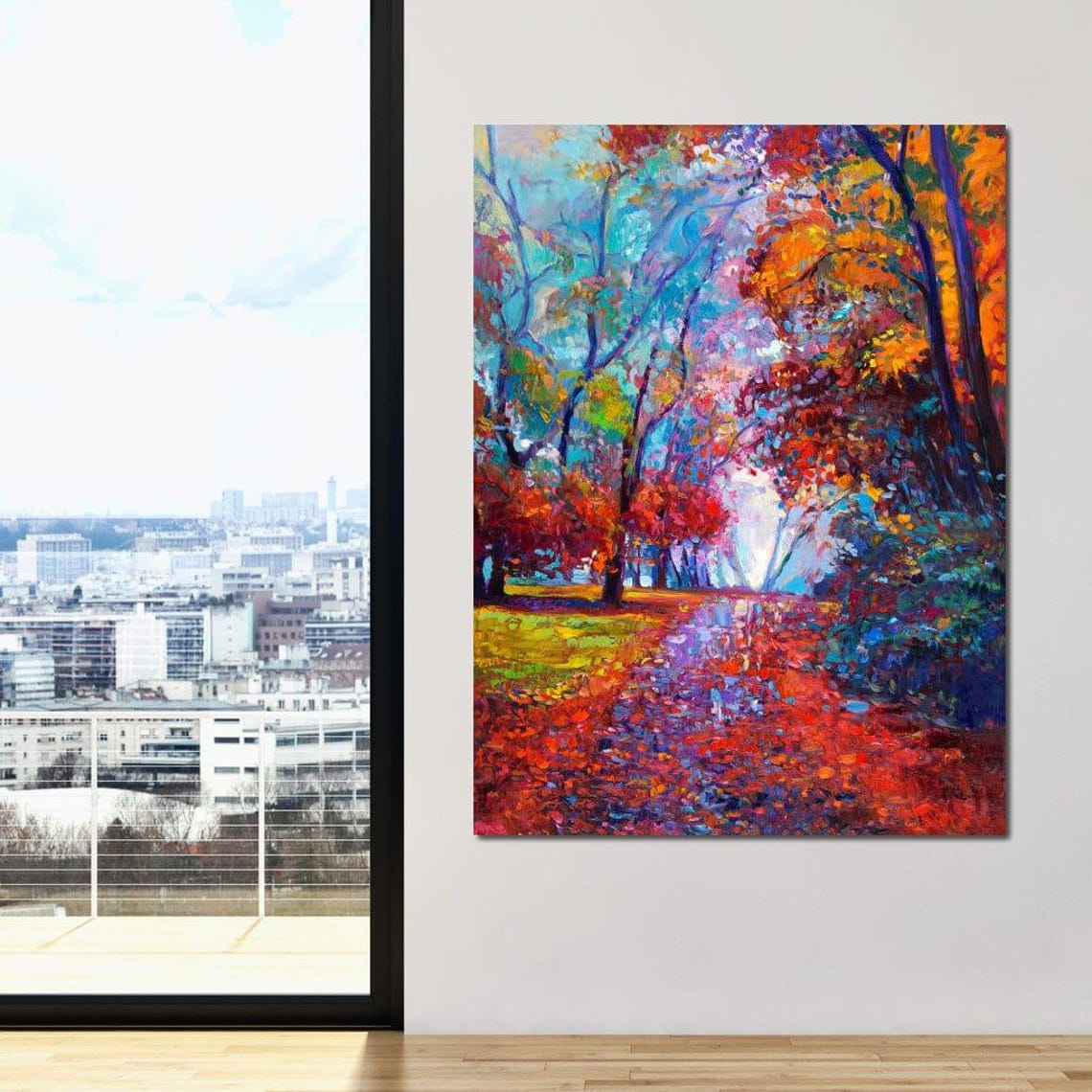 Autumn Forest Path Vibrant Fall Colors Oil Painting Cozy Nature Poster - Image 3